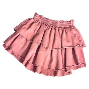 Aerie Weekend Ruffle Tiered Mini Skirt Salmon Pink Cotton Size XS